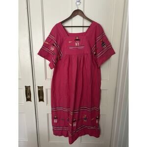 Big Jaguar Handwoven Guatemalan Peasant Maxi Dress Womens Size XXXL Pink